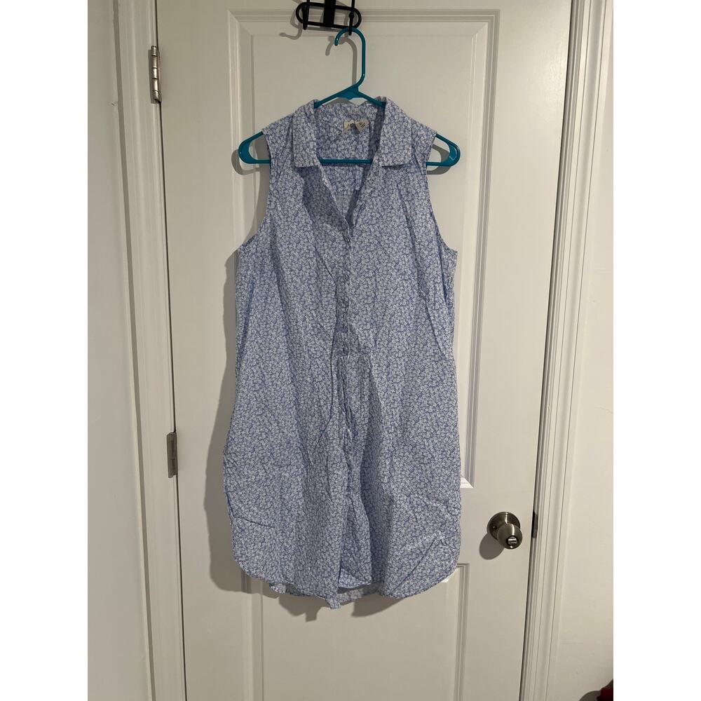 Joie Blue & White Floral Sleeveless Shirt Dress – Size L
